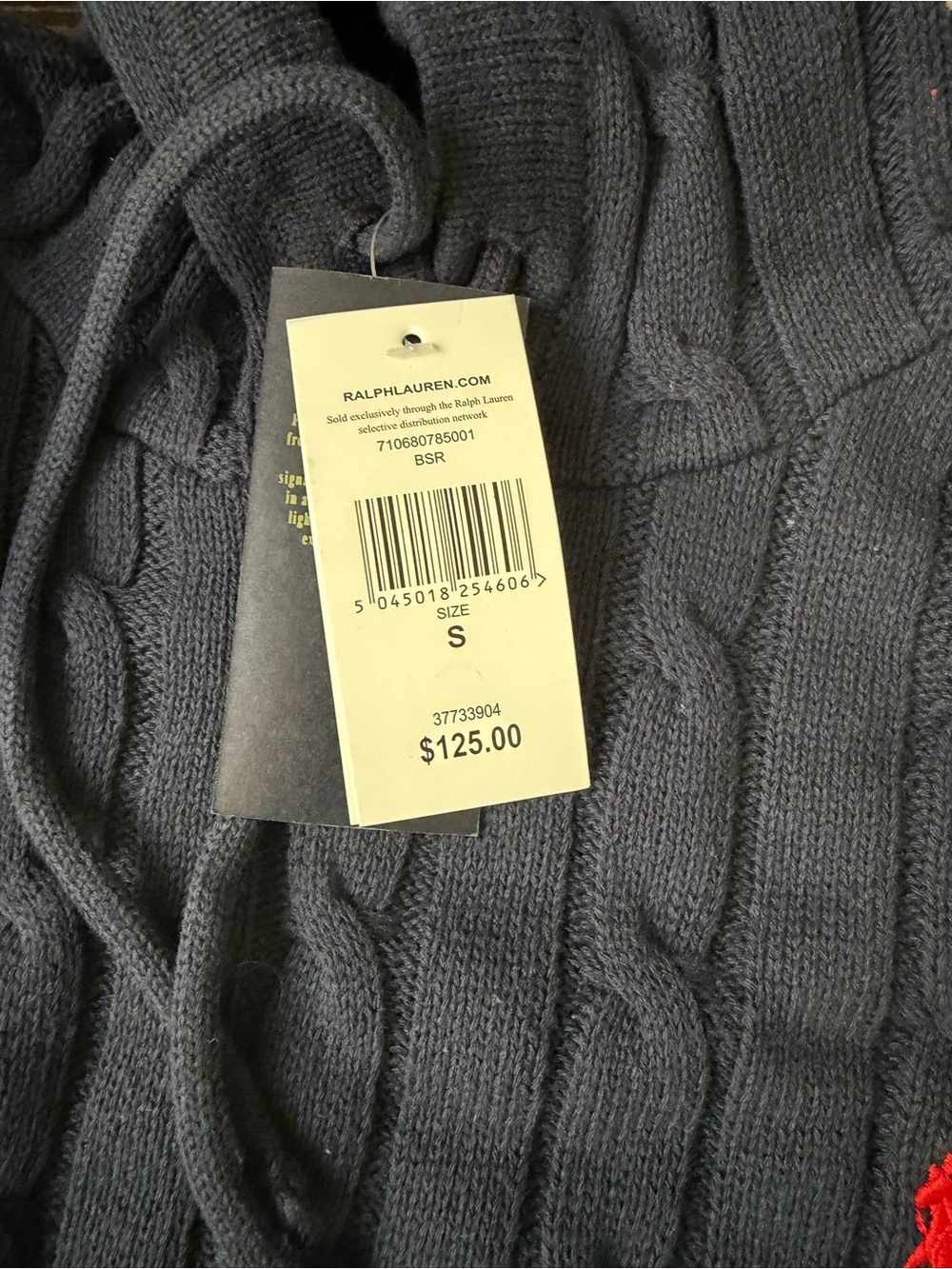 Ralph Lauren Charcoal Cable-Knit Hoodie with Red Pony - Picture 3 of 9